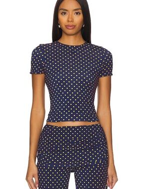 Miaou Navy and Yellow Polka Dot Short Sleeve Top